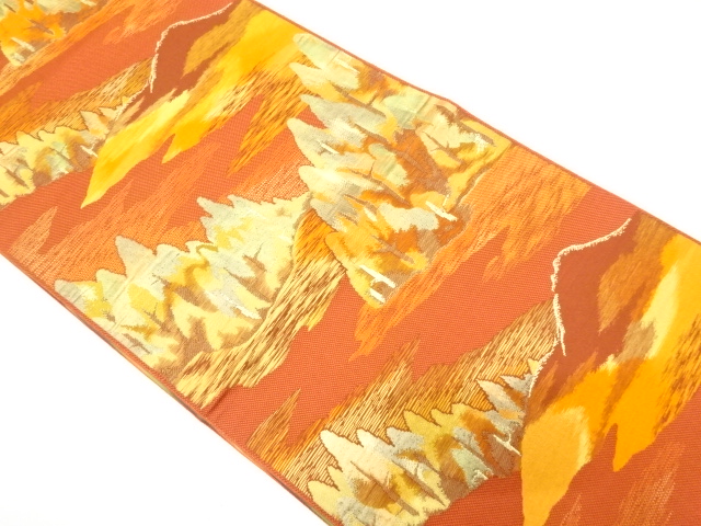 遠山に樹木模様織り出し　名古屋帯